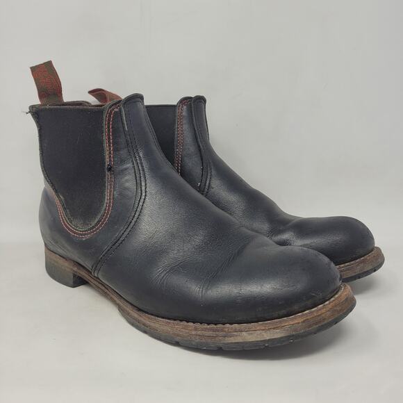 VTG Red Wing Shoes Boots 10.5D Black Leather Chelsea Rancher Workwear USA Ankle - Picture 1 of 13